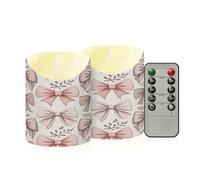 Cgiub Bow Tie Flameless Candles with Timer 2pcs Battery Operated Flickering Flameless LED Pillar Candles for Holiday Home Wedding Fireplace Decor