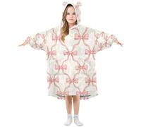 Cgiub Bows Wearable Blanket Hoodie for Kids Warm Cozy Oversized Hooded Sweatshirt Blanket with Pocket
