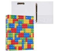 Cgiub Building Blocks A4 Ring Binder with Clipboard, 3 Ring D Ring View Binder with Inner Pockets, PVC Waterproof Document Organiser Holds 200 Sheets for School, Office, Home, 1 Pack
