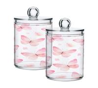 Cgiub Butterflies Qtip Holder with Lid 2 Pack Plastic Apothecary Jars 12 oz, Cotton Pad & Cotton Bud Holder, Bathroom Container Vanity Organiser for Cotton Wool, Floss Picks