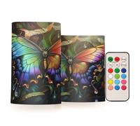 Cgiub Butterfly Flameless Candles 2 PCS LED Candles Battery Operated Flickering Pillar Candles with Remote and Timer for Holiday Party Wedding Home Decor