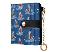 Cgiub Cartoon Sharks Wallets for Women RFID Blocking Ladies Purse PU Leather Clutch Wallet with Zip Coin Pocket & Credit Card Holder, 4.13x4.33 inch
