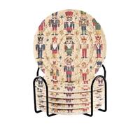 Cgiub Christmas Nutcracker Drink Coasters for Drinks with Holder 6 Pack Absorbent Cotton Drink Coasters Cup Coasters for Coffee Table Tabletop Protection, 3.9 inch