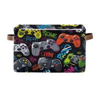 Cgiub Colorful Gamepads Storage Basket Foldable Canvas Fabric Storage Bin Waterproof Closet Organizer Dog Toy Basket Gift Basket Holiday Decorative Basket with Handles for Bedroom Nursery Home