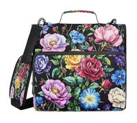 Cgiub Colorful Peony Flower Zipper Binder with Shoulder Strap & Pockets 1.5 inch 3 Ring Binder Bag Expanding File Folder Organiser for School & Office