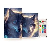Cgiub Cool Wolf Flameless Candles 2 PCS Battery Operated Flickering Pillar LED Candles with Remote and Timer for Holiday Party Wedding Home Decor