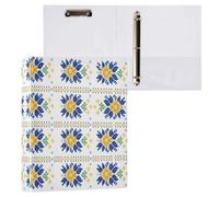Cgiub Cross Stitch Floral A4 Ring Binder with Clipboard, 3 Ring D Ring View Binder with Inner Pockets, PVC Waterproof Document Organiser Holds 200 Sheets for School, Office, Home, 1 Pack