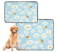 Cgiub Cute Daisy Washable Pee Pads for Dogs 2Pack Reusable Puppy Pads Absorbent Leak-Proof Dog Whelping Pads Pads Reusable Non-Slip Pet Potty Pads 61x91.4cm + 91.4x106.7cm