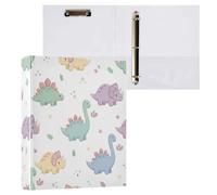 Cgiub Cute Dino Pastel A4 Ring Binder with Clipboard, 3 Ring D Ring View Binder with Inner Pockets, PVC Waterproof Document Organiser Holds 200 Sheets for School, Office, Home, 1 Pack