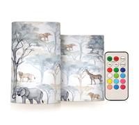 Cgiub Cute Elephant Flameless Candles 2 PCS LED Candles Battery Operated Flickering Pillar Candles with Remote and Timer for Holiday Party Wedding Home Decor