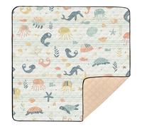 Cgiub Cute Sea Creatures Baby Play Mats for Floor 127x127cm Waterproof Anti-Slip Playpen Mat Soft Nursery Area for Infant Kids and Toddler Crawling