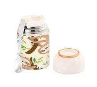Cgiub Cute Sloth Food Flask BPA Free 500 ml Stainless Steel Food Jar Vacuum Insulated Soup Flask with Folding Spoon Leakproof Food Container Keeps Cold and Hot