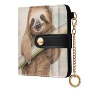 Cgiub Cute Sloth Wallets for Women RFID Blocking Ladies Purse PU Leather Clutch Wallet with Zip Coin Pocket & Credit Card Holder, 4.13x4.33 inch