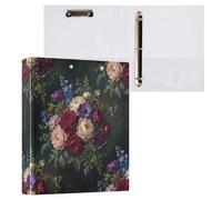 Cgiub Dark Floral A4 Ring Binder with Clipboard, 3 Ring D Ring View Binder with Inner Pockets, PVC Waterproof Document Organiser Holds 200 Sheets for School, Office, Home, 1 Pack