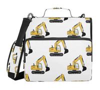 Cgiub Excavator Yellow Zipper Binder with Shoulder Strap & Pockets 1.5 inch 3 Ring Binder Bag Expanding File Folder Organiser for School & Office