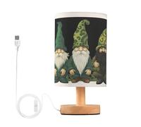 Cgiub Five Gnomes Bedside Table Lamp for Bedroom LED Nightstand Lamp Desk Reading Light with Fabric Shade Wood Base & USB Port for Office Living Room Nursery Decor
