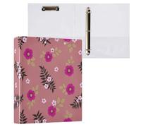 Cgiub Floral A4 Ring Binder with Clipboard, 3 Ring D Ring View Binder with Inner Pockets, PVC Waterproof Document Organiser Holds 200 Sheets for School, Office, Home, 1 Pack