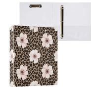 Cgiub Floral Leopard Print A4 Ring Binder with Clipboard, 3 Ring D Ring View Binder with Inner Pockets, PVC Waterproof Document Organiser Holds 200 Sheets for School, Office, Home, 1 Pack
