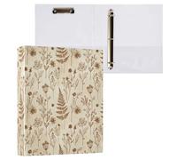 Cgiub Floral Line Art A4 Ring Binder with Clipboard, 3 Ring D Ring View Binder with Inner Pockets, PVC Waterproof Document Organiser Holds 200 Sheets for School, Office, Home, 1 Pack