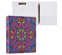 Cgiub Floral Mandala A4 Ring Binder with Clipboard, 3 Ring D Ring View Binder with Inner Pockets, PVC Waterproof Document Organiser Holds 200 Sheets for School, Office, Home, 1 Pack