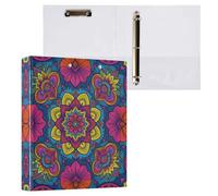 Cgiub Floral Mandala A4 Ring Binder with Clipboard, 3 Ring D Ring View Binder with Inner Pockets, PVC Waterproof Document Organiser Holds 200 Sheets for School, Office, Home, 1 Pack
