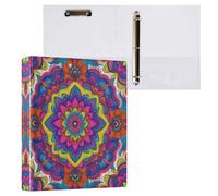 Cgiub Floral Mandala A4 Ring Binder with Clipboard, 3 Ring D Ring View Binder with Inner Pockets, PVC Waterproof Document Organiser Holds 200 Sheets for School, Office, Home, 1 Pack