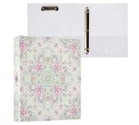 Cgiub Floral Mandala A4 Ring Binder with Clipboard, 3 Ring D Ring View Binder with Inner Pockets, PVC Waterproof Document Organiser Holds 200 Sheets for School, Office, Home, 1 Pack
