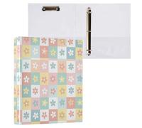 Cgiub Floral Plaid A4 Ring Binder with Clipboard, 3 Ring D Ring View Binder with Inner Pockets, PVC Waterproof Document Organiser Holds 200 Sheets for School, Office, Home, 1 Pack