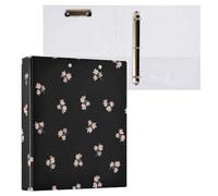 Cgiub Floral Sprigs A4 Ring Binder with Clipboard, 3 Ring D Ring View Binder with Inner Pockets, PVC Waterproof Document Organiser Holds 200 Sheets for School, Office, Home, 1 Pack