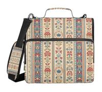 Cgiub Floral Stripe Zipper Binder with Shoulder Strap & Pockets 1.5 inch 3 Ring Binder Bag Expanding File Folder Organiser for School & Office