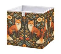 Cgiub Fox Flowers Storage Cubes 28x28 cm Collapsible Decorative Fabric Storage Box Shelves Closet Organiser Bin for Bedroom Nursery Office
