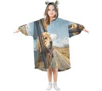 Cgiub Golden Retriever Wearable Blanket Hoodie for Kids Warm Cozy Oversized Hooded Sweatshirt Blanket with Pocket