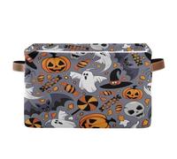 Cgiub Halloween Boo Storage Basket Foldable Fabric Storage Bins with Handles Closet Organiser Dog Toy Basket for Trick-or-Treat, Bedroom, Shelf, Office, 2 Pack