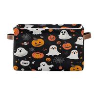 Cgiub Halloween Boo Storage Basket Foldable Halloween Box Fabric Storage Bin with Handles Closet Organiser Boo Basket for Trick-or-Treat, Bedroom, Shelf, Office, 1 Pack