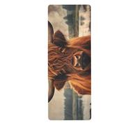 Cgiub Highland Brown Cow Yoga Mat for Sport Stretching Pilates 180x66 cm Thin and Non-slip Exercise Mat Fitness Mat Eco-friendly Travel Workout Mat Home Sports Mat