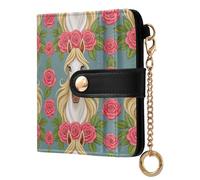 Cgiub Horses Flowers Wallets for Women RFID Blocking Ladies Purse PU Leather Clutch Wallet with Zip Coin Pocket & Credit Card Holder, 4.13x4.33 inch