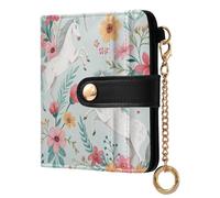 Cgiub Horses Flowers Wallets for Women RFID Blocking Ladies Purse PU Leather Clutch Wallet with Zip Coin Pocket & Credit Card Holder, 4.13x4.33 inch