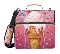 Cgiub Ice Cream Zipper Binder with Shoulder Strap & Pockets 1.5 inch 3 Ring Binder Bag Expanding File Folder School & Office Organiser