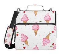Cgiub Ice Cream Zipper Binder with Shoulder Strap & Pockets 1.5 inch 3 Ring Binder Bag Expanding File Folder School & Office Organiser
