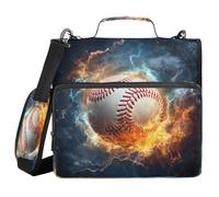 Cgiub Ice Fire Baseball Zipper Binder with Shoulder Strap & Pockets 1.5 inch 3 Ring Binder Bag Expanding File Folder School & Office Organiser