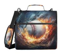 Cgiub Ice Fire Baseball Zipper Binder with Shoulder Strap & Pockets 1.5 inch 3 Ring Binder Bag Expanding File Folder School & Office Organiser