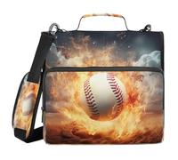Cgiub Ice Fire Baseball Zipper Binder with Shoulder Strap & Pockets 1.5 inch 3 Ring Binder Bag Expanding File Folder School & Office Organiser