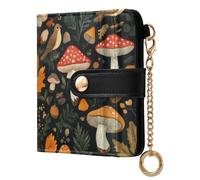 Cgiub Leaves Mushroom Wallets for Women RFID Blocking Ladies Purse PU Leather Clutch Wallet with Zip Coin Pocket & Credit Card Holder, 10.5x11 cm