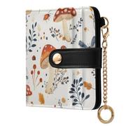 Cgiub Leaves Mushroom Wallets for Women RFID Blocking Ladies Purse PU Leather Clutch Wallet with Zip Coin Pocket & Credit Card Holder, 10.5x11 cm