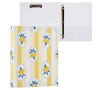 Cgiub Lemon Blue Leaf A4 Ring Binder with Clipboard, 3 Ring D Ring View Binder with Inner Pockets, PVC Waterproof Document Organiser Holds 200 Sheets for School, Office, Home, 1 Pack
