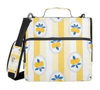 Cgiub Lemon Blue Leaf Zipper Binder with Shoulder Strap & Pockets 1.5 inch 3 Ring Binder Bag Expanding File Folder Organiser for School & Office