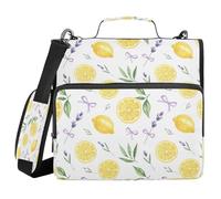 Cgiub Lemon & Lavender Zipper Binder with Shoulder Strap & Pockets 1.5 inch 3 Ring Binder Bag Expanding File Folder Organiser for School & Office