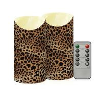 Cgiub Leopard Print Flameless Candles with Timer 2pcs Battery Operated Flickering Flameless LED Pillar Candles for Holiday Home Wedding Fireplace Decor