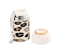 Cgiub Leopard Print Food Flask BPA Free 500 ml Stainless Steel Food Jar Vacuum Insulated Soup Flask with Folding Spoon Leakproof Lunch Container Keeps Cold and Hot
