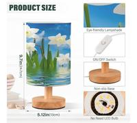 Cgiub Lily Bedside Table Lamp for Bedroom LED Nightstand Lamp with Wood Base & USB Port Linen Shade Desk Light for Nursery Decor